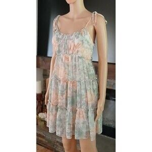 Women's Small Floral Beachy Tiered Ruffled Babydoll Summer Dress String Straps
